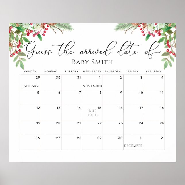 Poster Calendário de adivinhação da data de vencimento de (Frente)