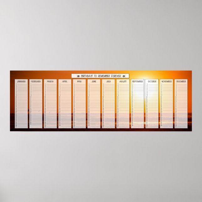 Poster Calendário de Aniversário do Nascer do Sol na Prai (Frente)