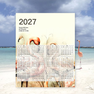 Poster Calendário de Arte Tropical 2027 Flamingo Vibrante