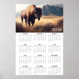 Poster Calendário de Bisonte e Paisagem Montanhosa de 202