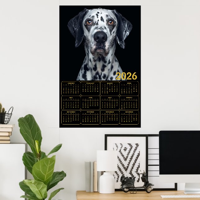 Poster Calendário de Cães Dálmata de 2026 (Escritório em casa)
