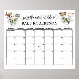 Poster Calendário de Chuvinha de Bebê Florestal para Adiv