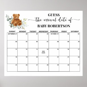 Poster Calendário de Chuvinha de Bebê Folhagem para Adivi