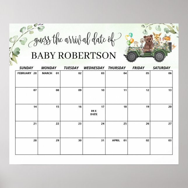 Poster Calendário de Chuvinha de Bebê na Floresta para Ad (Frente)