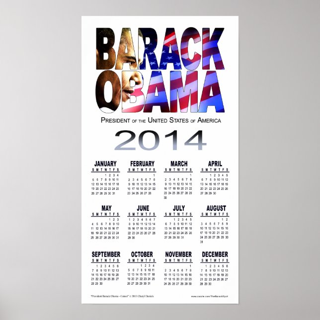 Pôster Calendário de Corte de Barack Obama 2014 | branco (Frente)