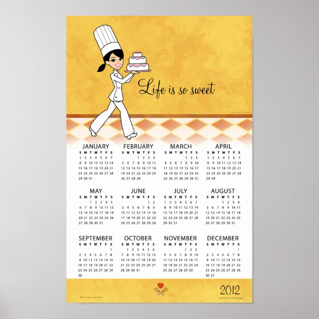 Pôster Calendário de cozinha de 2012 com arte de cozinhei (Frente)