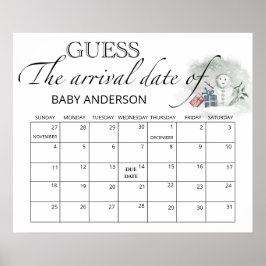 Poster Calendário de Data de Vencimento do Chá de fraldas