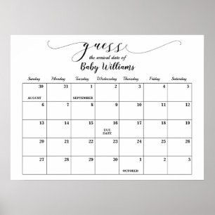 Poster Calendário de Data de Vencimento do chá de fraldas