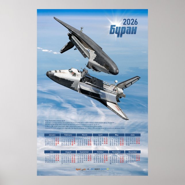 Poster Calendário de Encontro da Nave Soviética Buran de  (Frente)