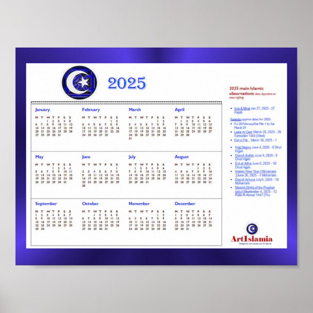 Poster Calendário de Eventos Religiosos Islâmicos ArtIsla (Frente)