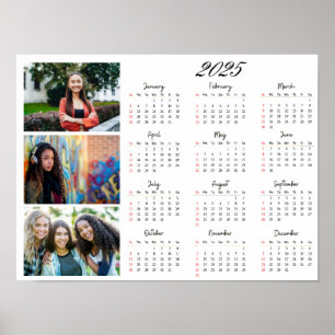 Poster Calendário de Família de 3 Fotos Personalizado 202