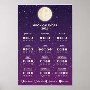 Poster Calendário de Fase Lunar de Ciclos Lunares Espacia
