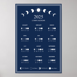 Poster Calendário de Fases Lunares Ciclos Lunares Azul Es