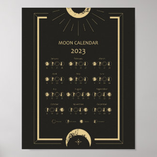 Poster Calendário de Fases Lunares do Ciclo Lunar 2023 Po