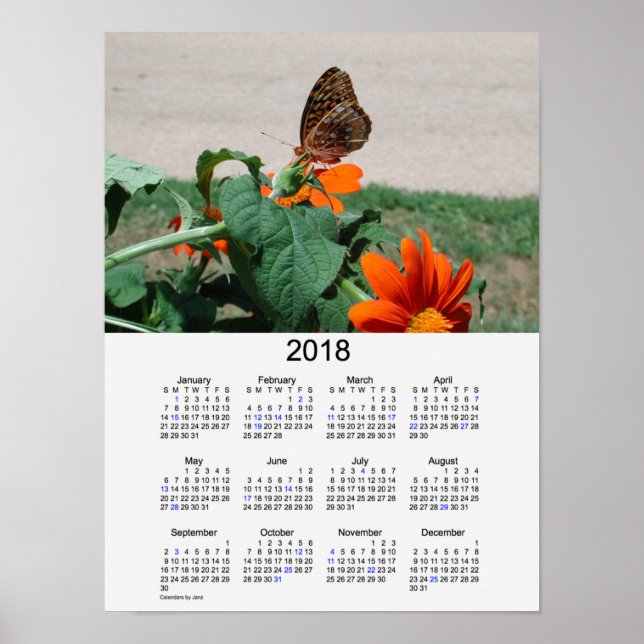 Poster Calendário de Férias de Borboleta 2018 por Janz Po (Frente)