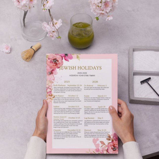 Poster Calendário de Férias Judaicas 2025 2026 floral Ros (Criador carregado)