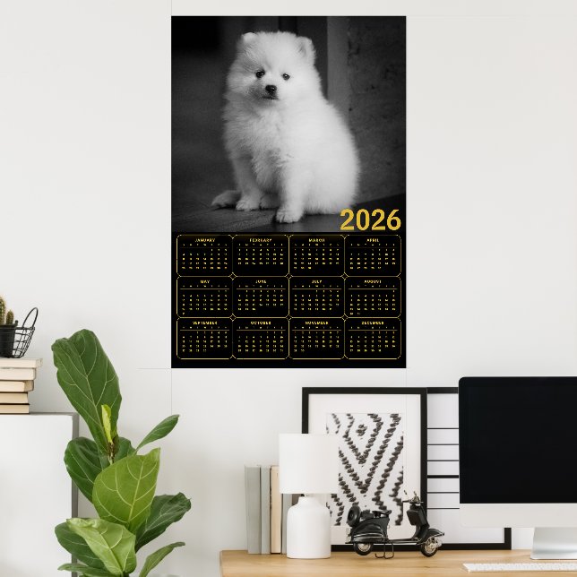 Poster Calendário de Filhote de Bichon Frise 2026 (Escritório em casa)