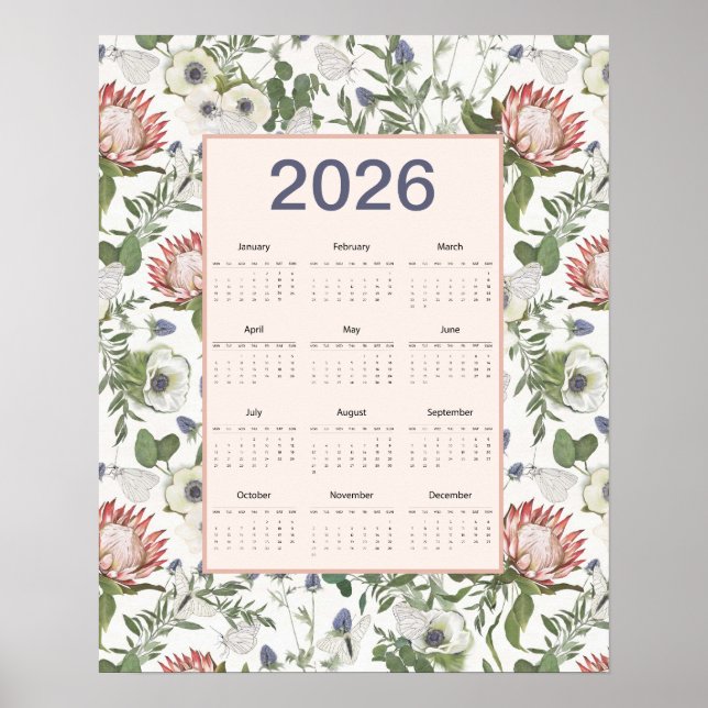 Poster Calendário de Flores Borboletas 2026 (Frente)