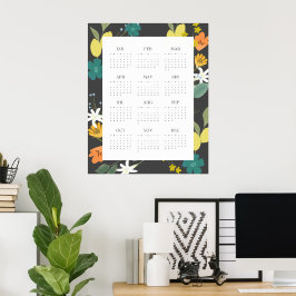 Poster Calendário de Flores Silvestres de Carvão Tendênci