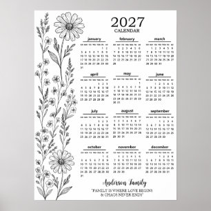 Poster Calendário de Flores Silvestres Personalizado com