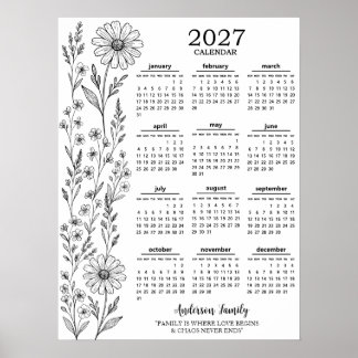 Poster Calendário de Flores Silvestres Personalizado com