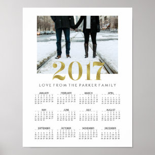 Pôster Calendário de Fotos da Família Simples Falso Ouro