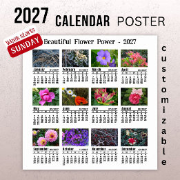 Poster Calendário de Fotos de Flores 2027 - Semana de Dom