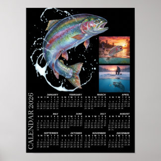 Poster Calendário de Fotos de Pesca 2026, Fly Fishing, Tr