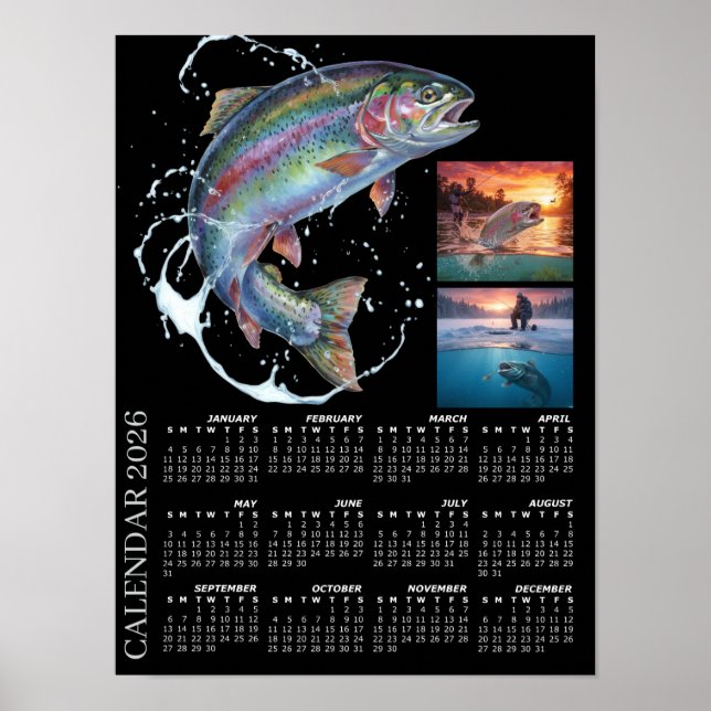 Poster Calendário de Fotos de Pesca 2026, Fly Fishing, Tr (Frente)