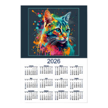 Calendário de Gato Bonito Aquarela Gato