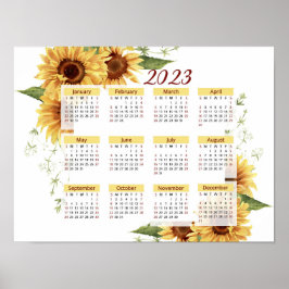 Poster Calendário de Girassóis, Calendário de 2023, Anual