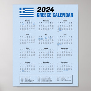 Poster Calendário de grécias com feriados gregos 2024 Dow