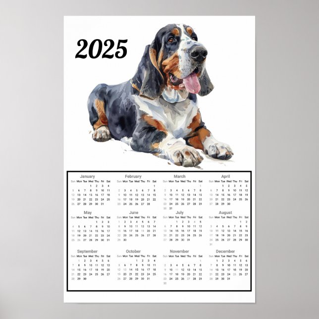 Poster Calendário de Hound 2025 Basset (Frente)
