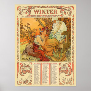 Poster Calendário de Inverno Art Nouveau da Era Vitoriana