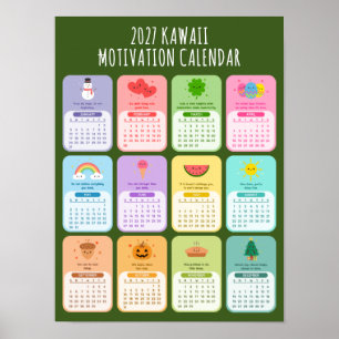 Poster Calendário de Motivação Kawaii Fofo 2027 Positivid