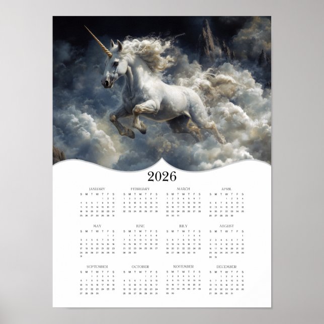 Poster Calendário de Muro de Ano de Cheio Fantasia Unicór (Frente)