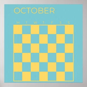 Poster Calendário de Outubro Marcado Inatualizado Amarelo