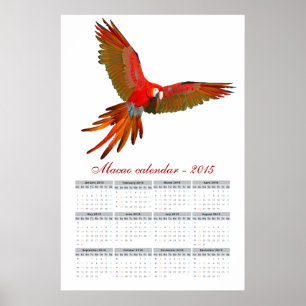 Pôster calendário de papagaio Ara macao 2015