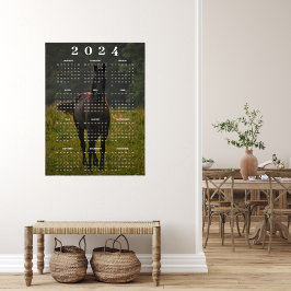 Poster Calendário de Parede 2024 Cavalo Marrom Bonito no