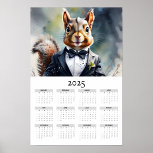 Poster Calendário de Parede 2025 do Arco Tux do Esquilo d