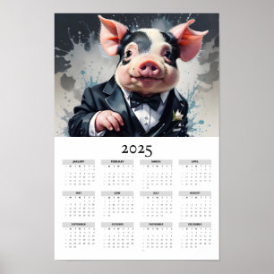 Poster Calendário de Parede 2025 do Arco Tuxedo Pig Water