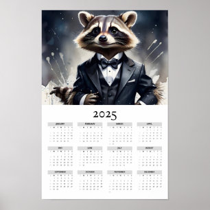 Poster Calendário de Parede 2025 do Tux do Arco Raccoon W