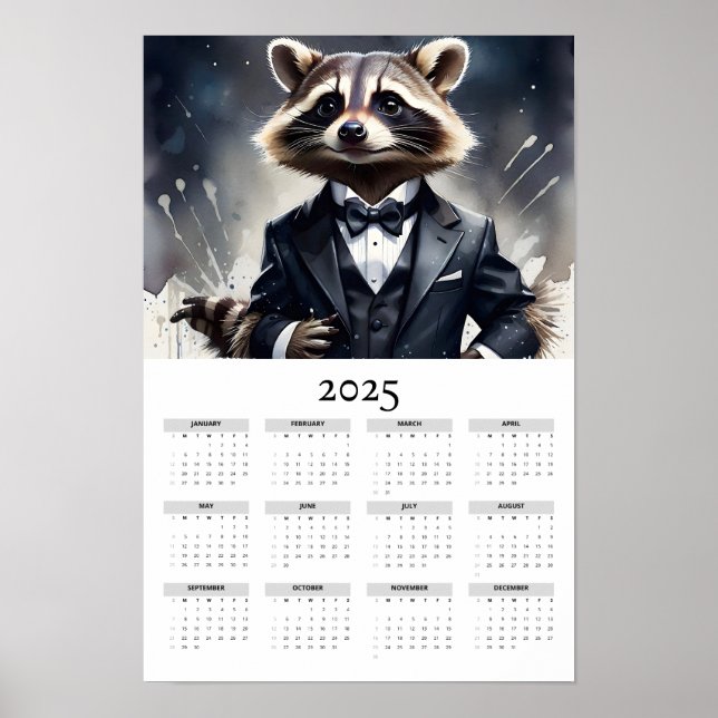 Poster Calendário de Parede 2025 do Tux do Arco Raccoon W (Frente)