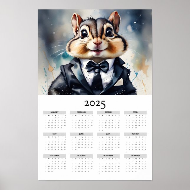 Poster Calendário de Parede 2025 do Tux do Chipmunk de Ch (Frente)