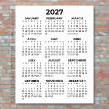 Calendário de Parede 2027 Simples Básico Preto e B