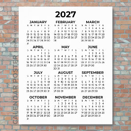Poster Calendário de Parede 2027 Simples Básico Preto e B