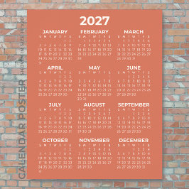 Poster Calendário de Parede 2027 Simples Básico Terracota