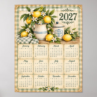 Poster Calendário de Parede 2027 (Xadrez/Limão)