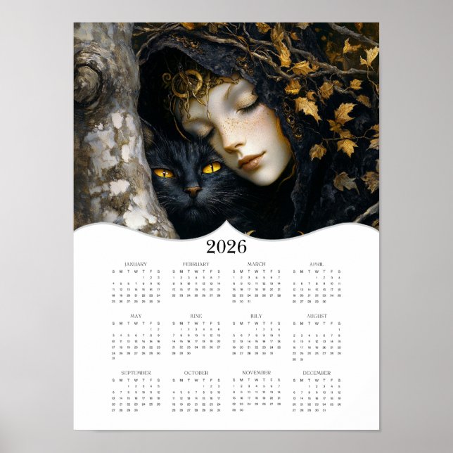 Poster Calendário de Parede Anual 2026 Fantasia Gata (Frente)