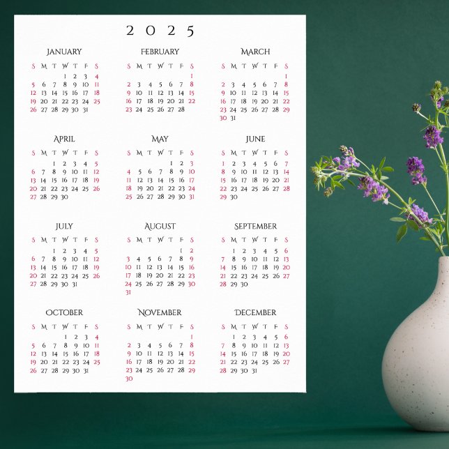 Poster Calendário de Parede Anual do Escritório Doméstico (2025 Full Year Home Office Yearly Wall Calendar Poster)